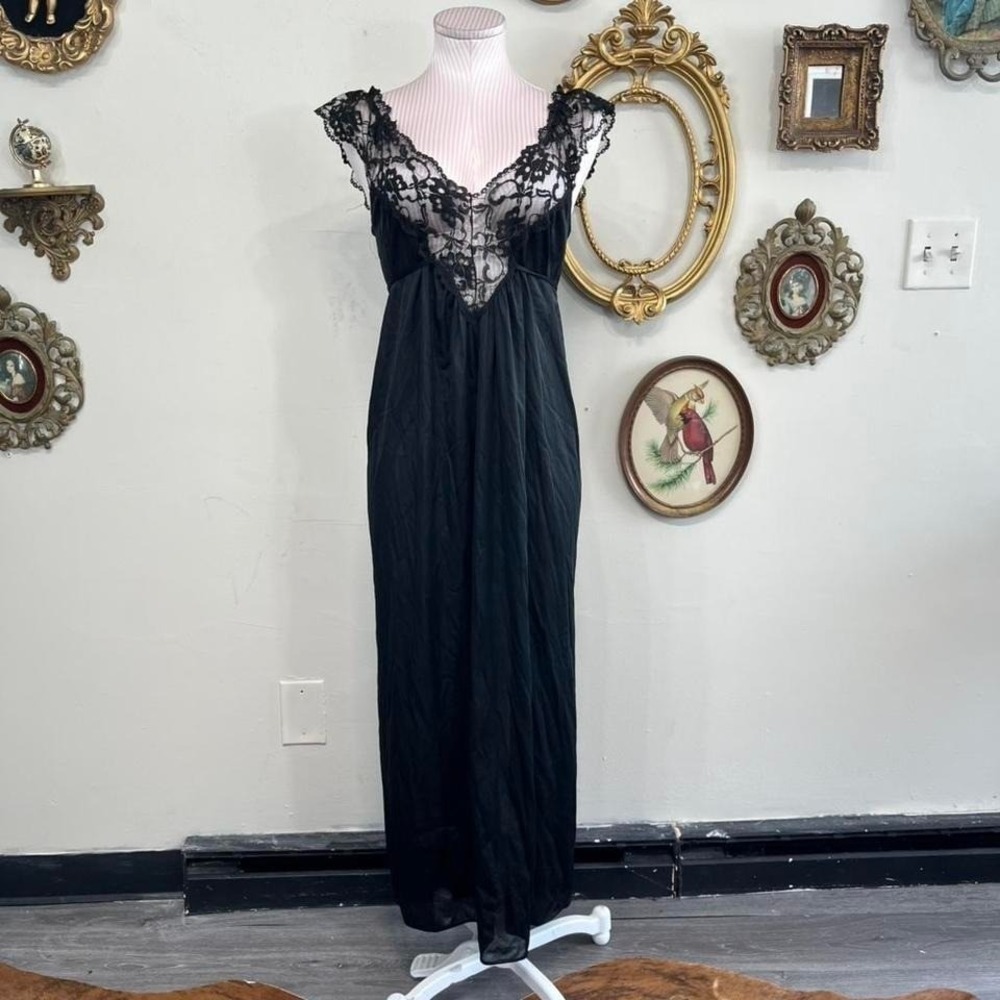 Vintage Black Lace Trim Slip Dress Made in USA – Size Small